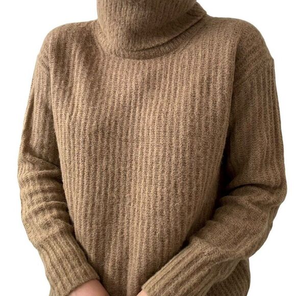 Everlane Womens Alpaca Wool Tan Oversized Turtleneck Ribbed Cozy Sweater Sz XS - Picture 5 of 11